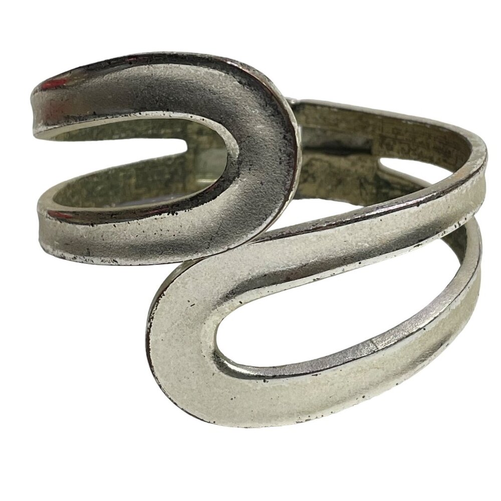 Vintage Silver Tone Hinged Cuff Bracelet Retro Jewelry for Women u